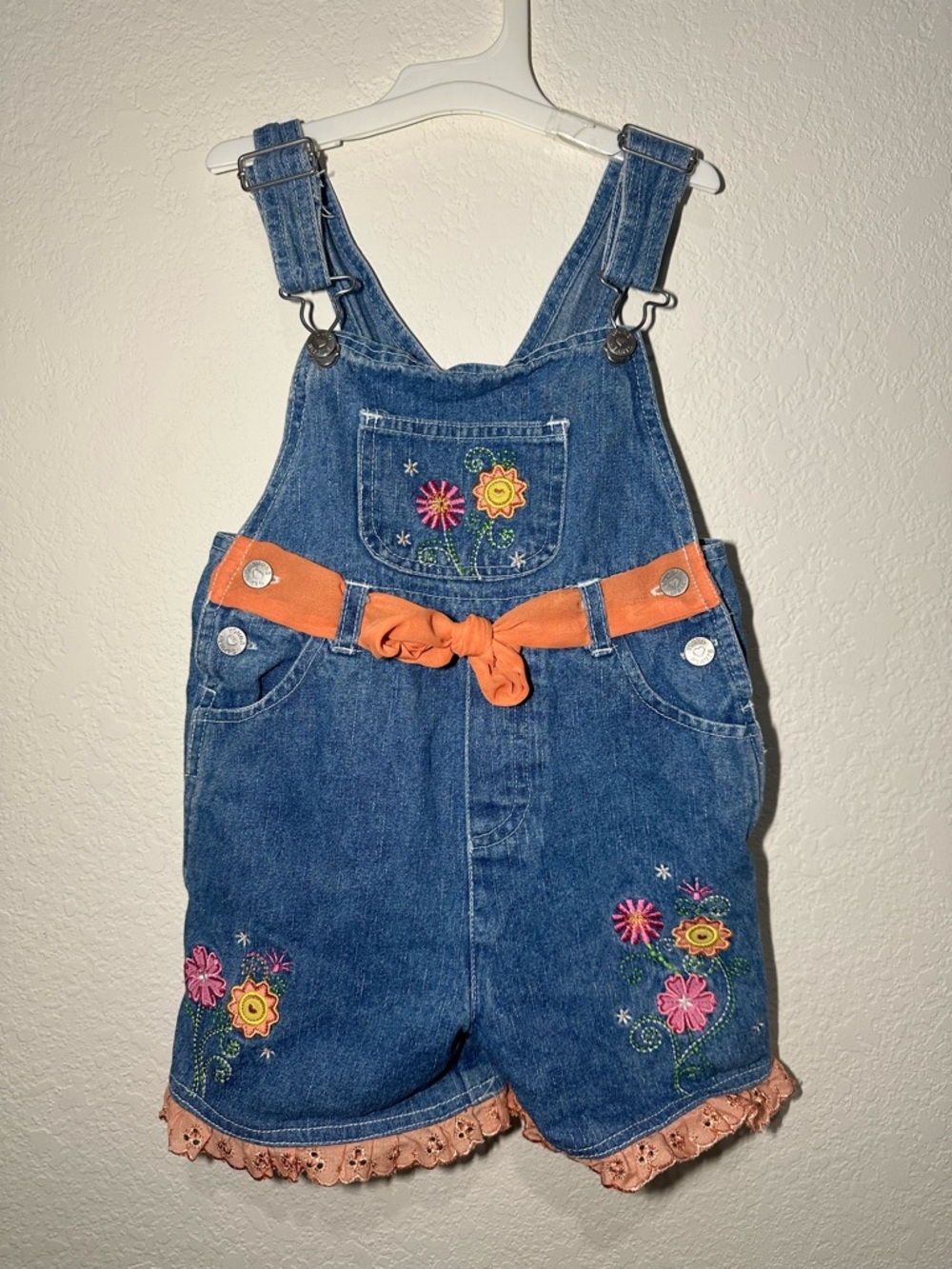 Vintage Young Hearts Embroidered Floral and Lace Shortalls Size 4T